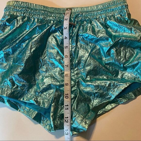 Forever 21 Metallic Foil Party dance aqua hi rise lined bootie shorts rave Small - Picture 9 of 11